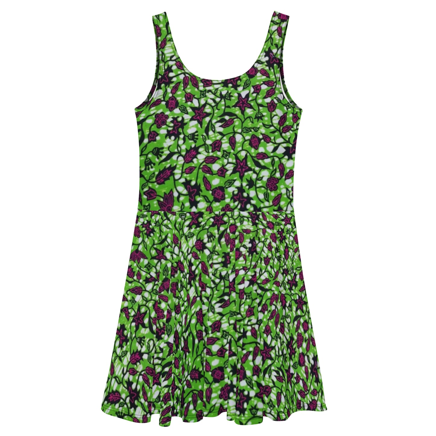 Green Burgundy Ankara Skater Dress