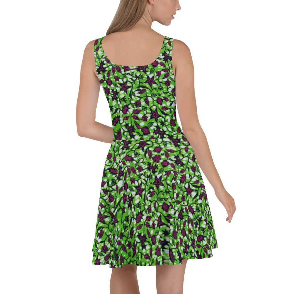 Green Burgundy Ankara Skater Dress