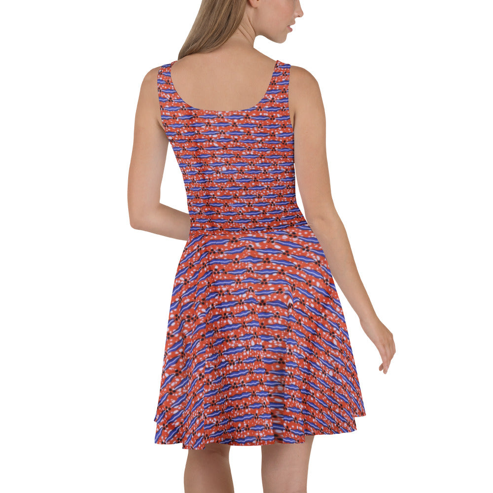 Blue On Peach Ankara Skater Dress