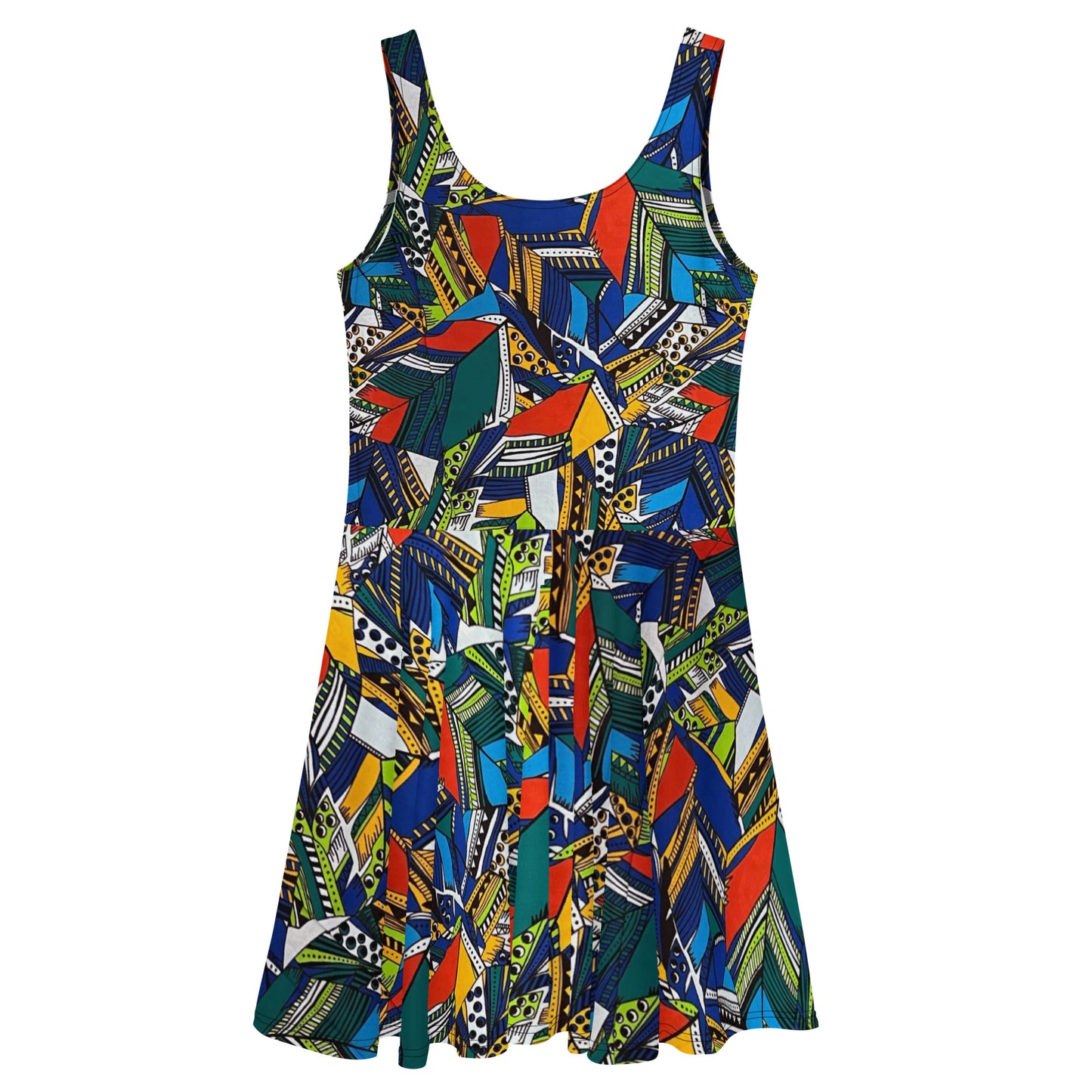 Multicolour Shapes Ankara Skater Dress