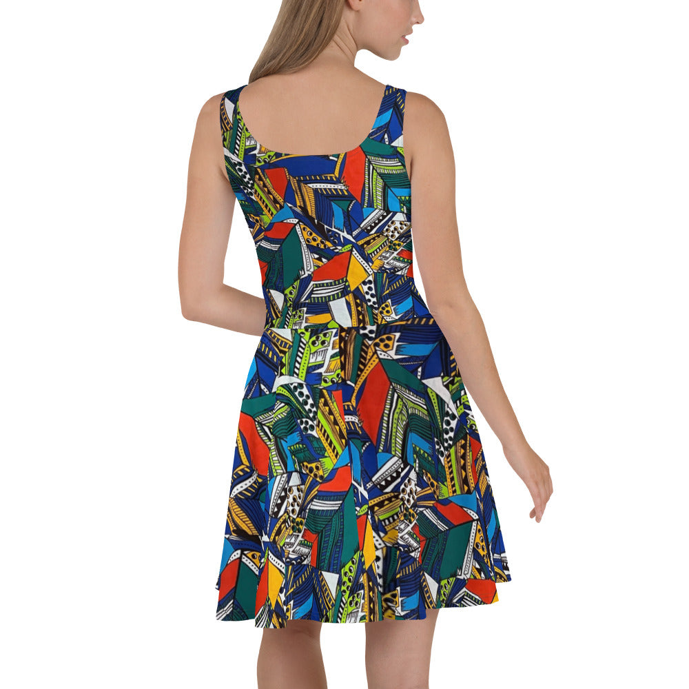 Multicolour Shapes Ankara Skater Dress