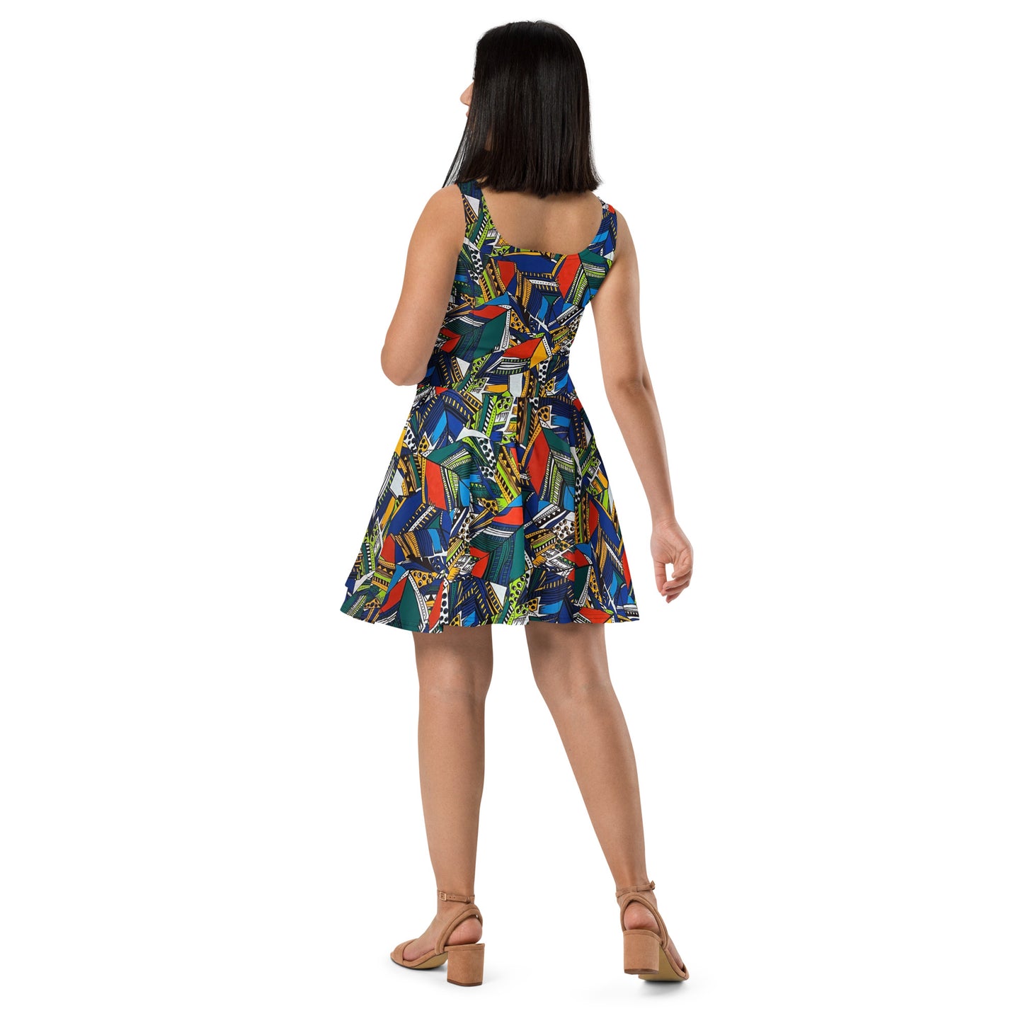 Multicolour Shapes Ankara Skater Dress