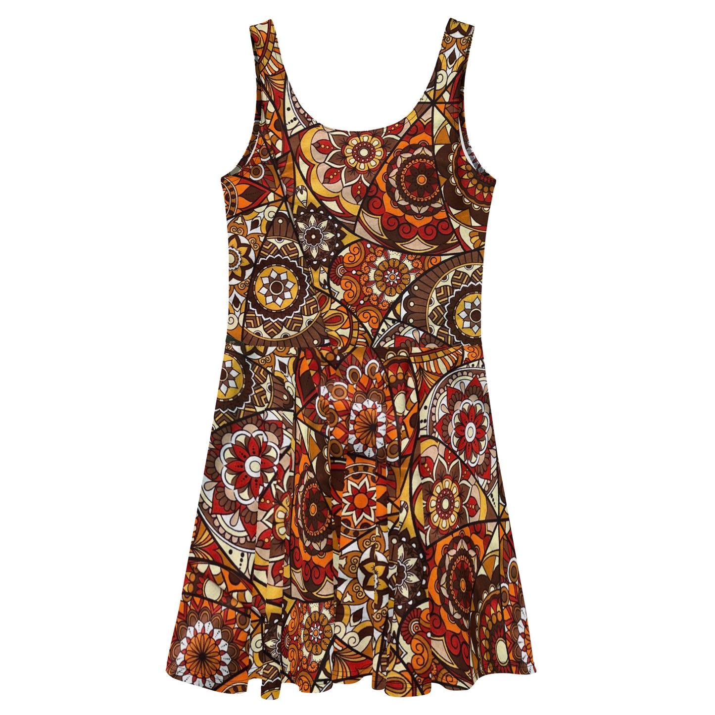 Multicolour Brown Ankara Skater Dress