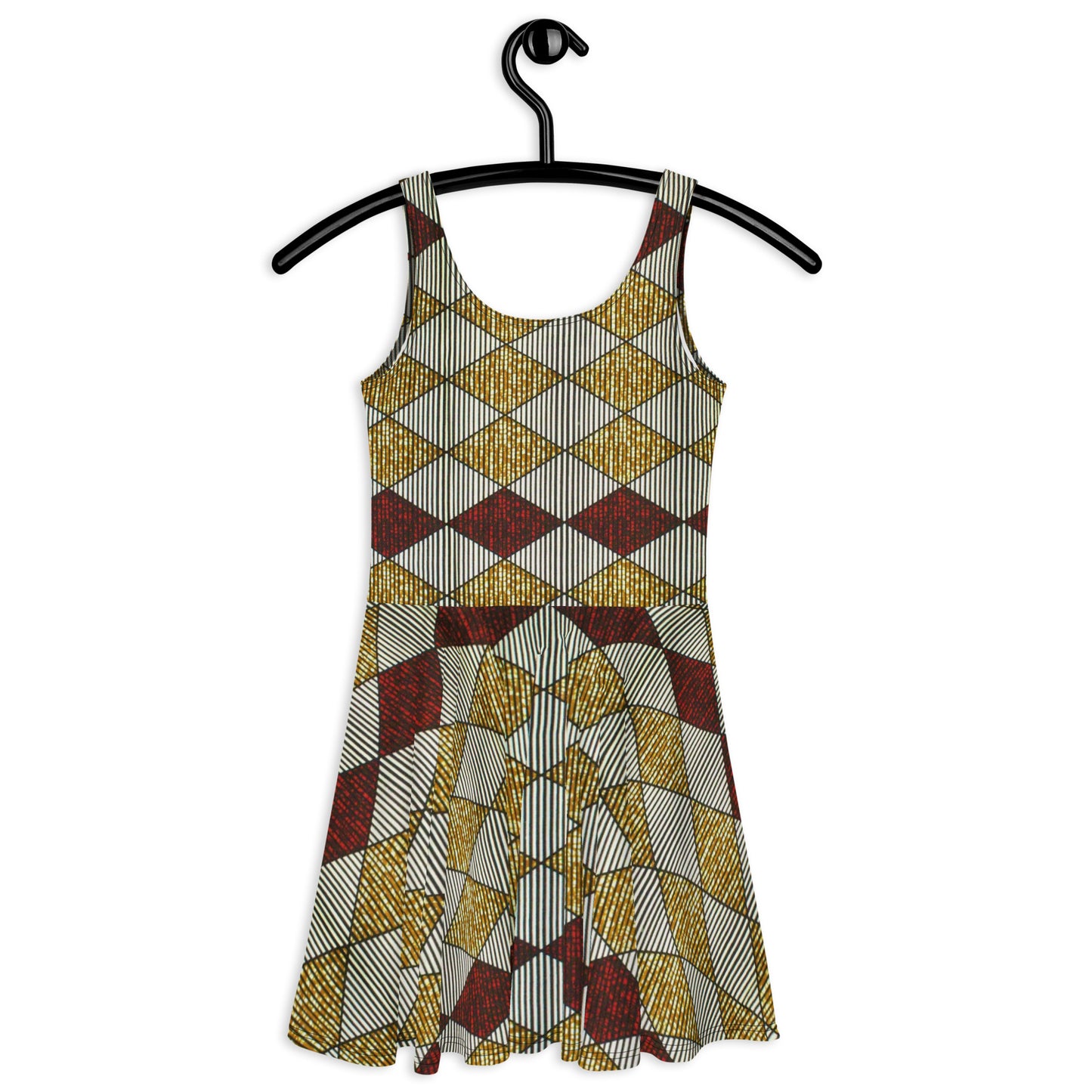 Burgundy Gold Diamond Ankara Skater Dress