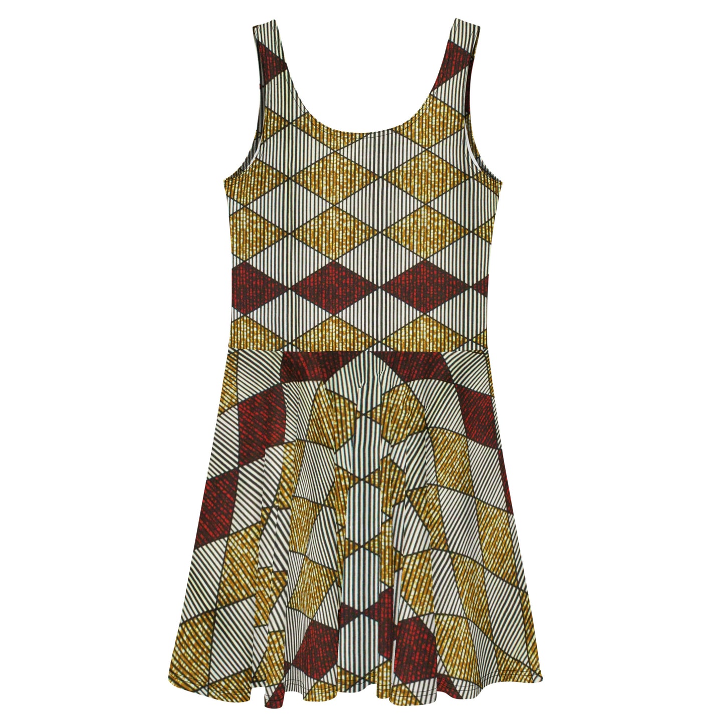 Burgundy Gold Diamond Ankara Skater Dress