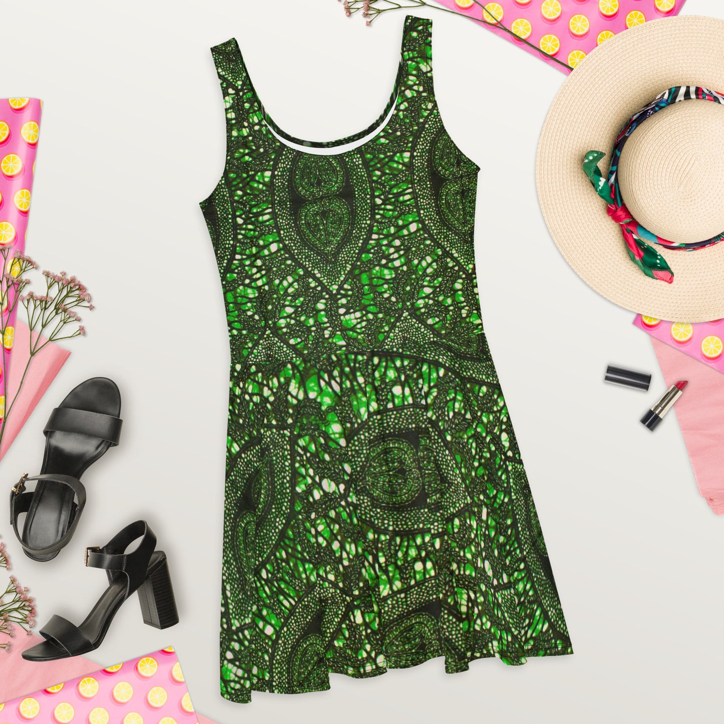 Green Peas Ankara Skater Dress