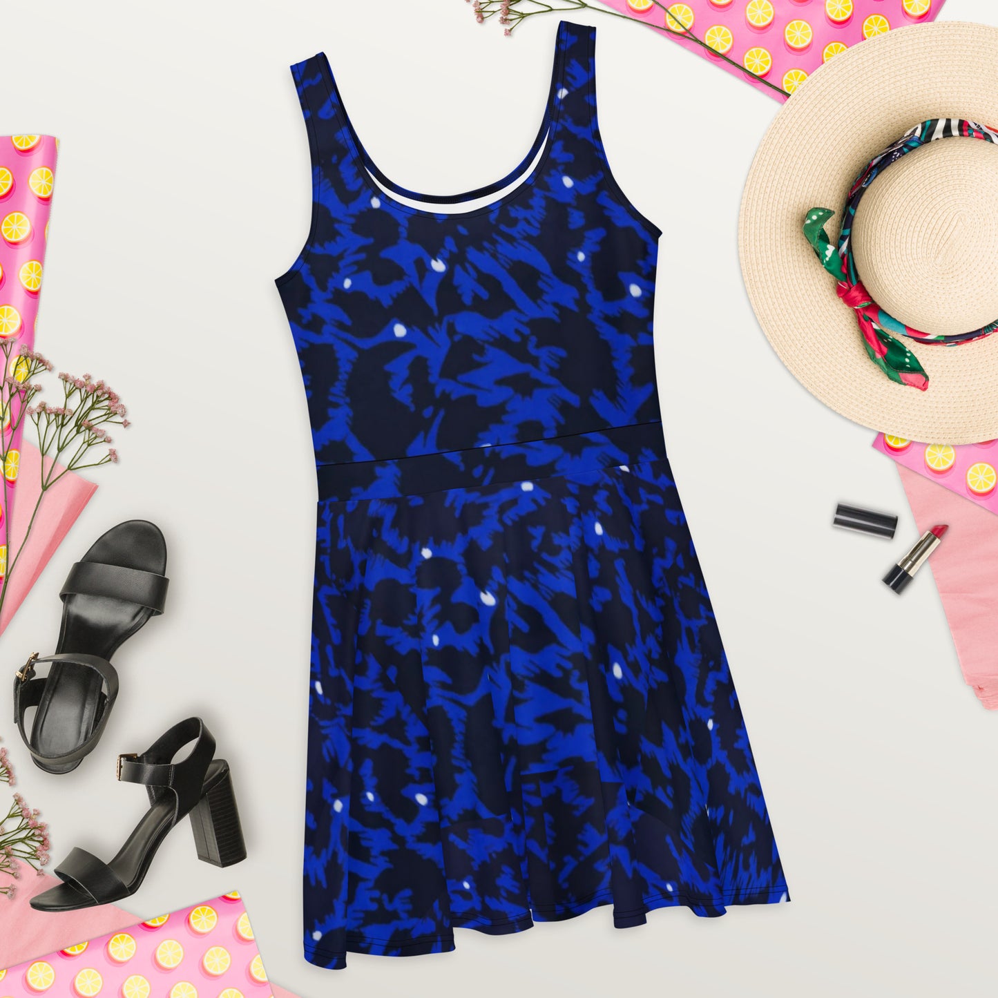 Blue Leopard Ankara Skater Dress