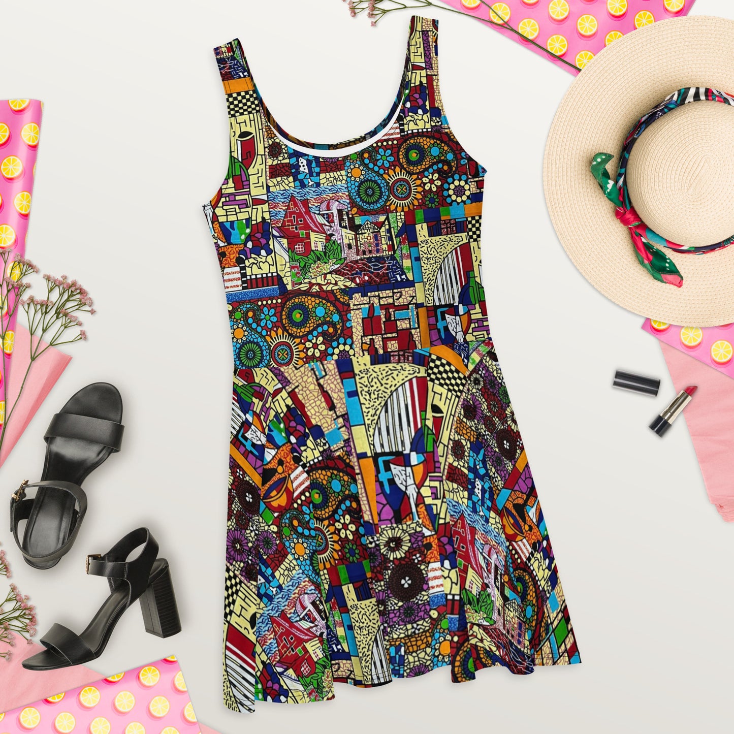 Colourful Artsy Ankara Skater Dress