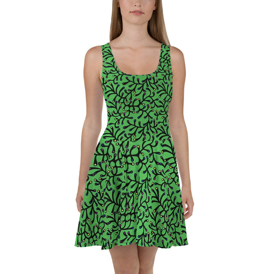 Vibrant Green And Yellow Polka Dots African Print Ankara Skater Dress