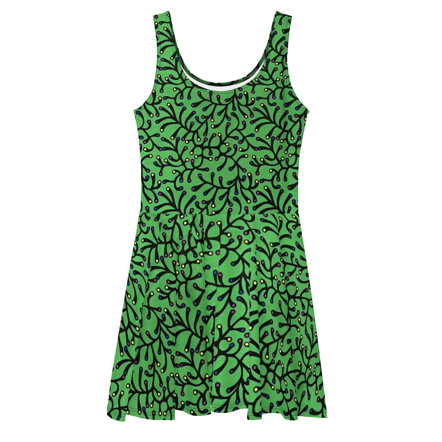 Vibrant Green And Yellow Polka Dots African Print Ankara Skater Dress