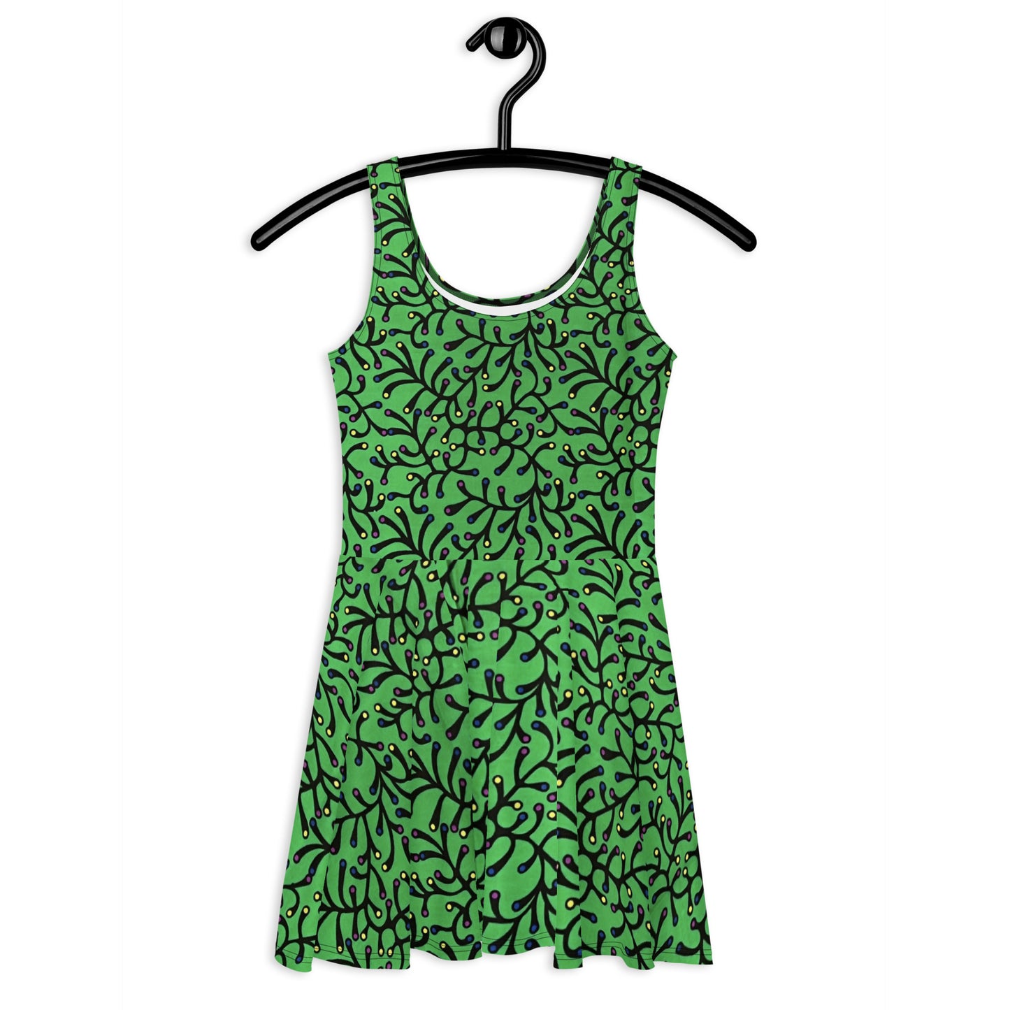 Vibrant Green And Yellow Polka Dots African Print Ankara Skater Dress