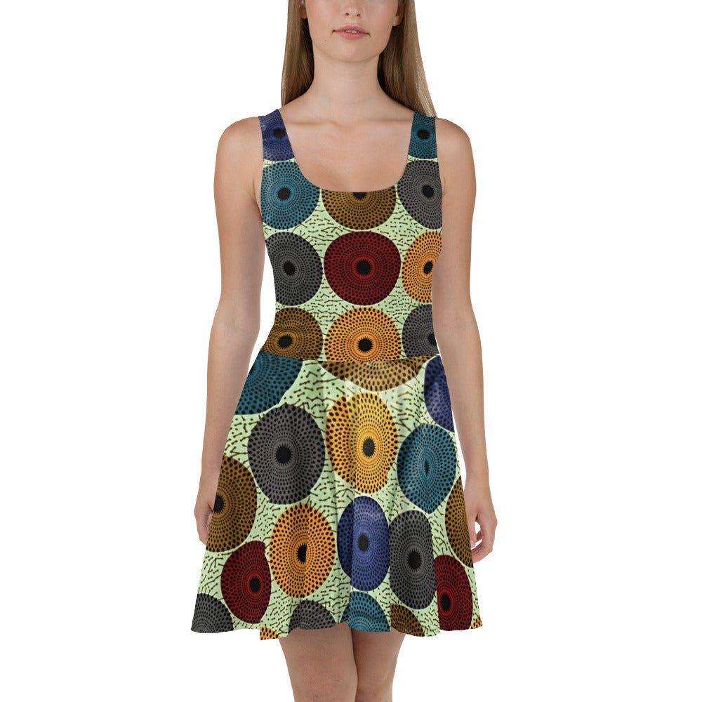 Multicolour Mandela Pattern Ankara Skater Dress