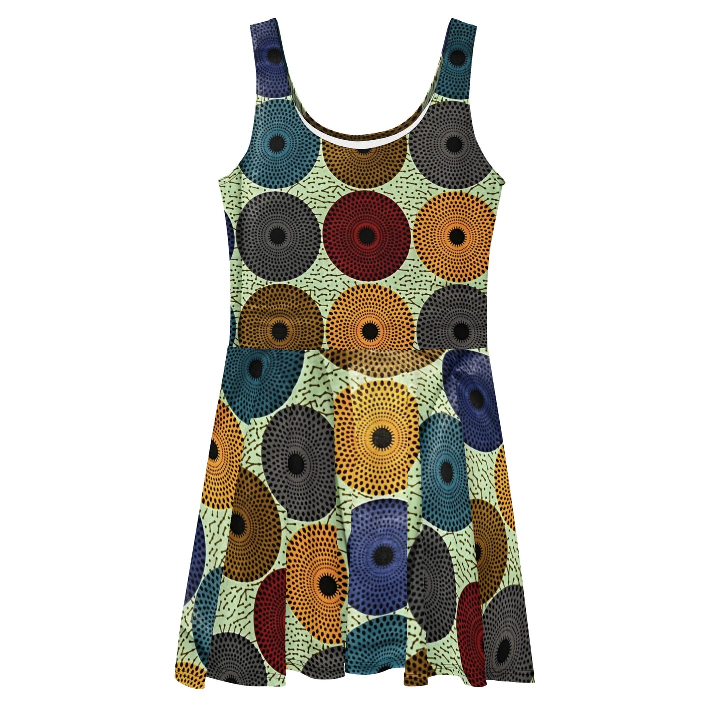 Multicolour Mandela Pattern Ankara Skater Dress