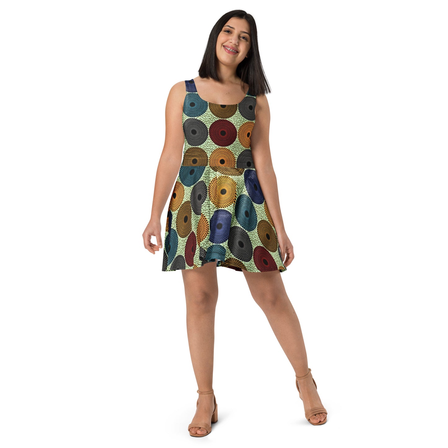 Multicolour Mandela Pattern Ankara Skater Dress