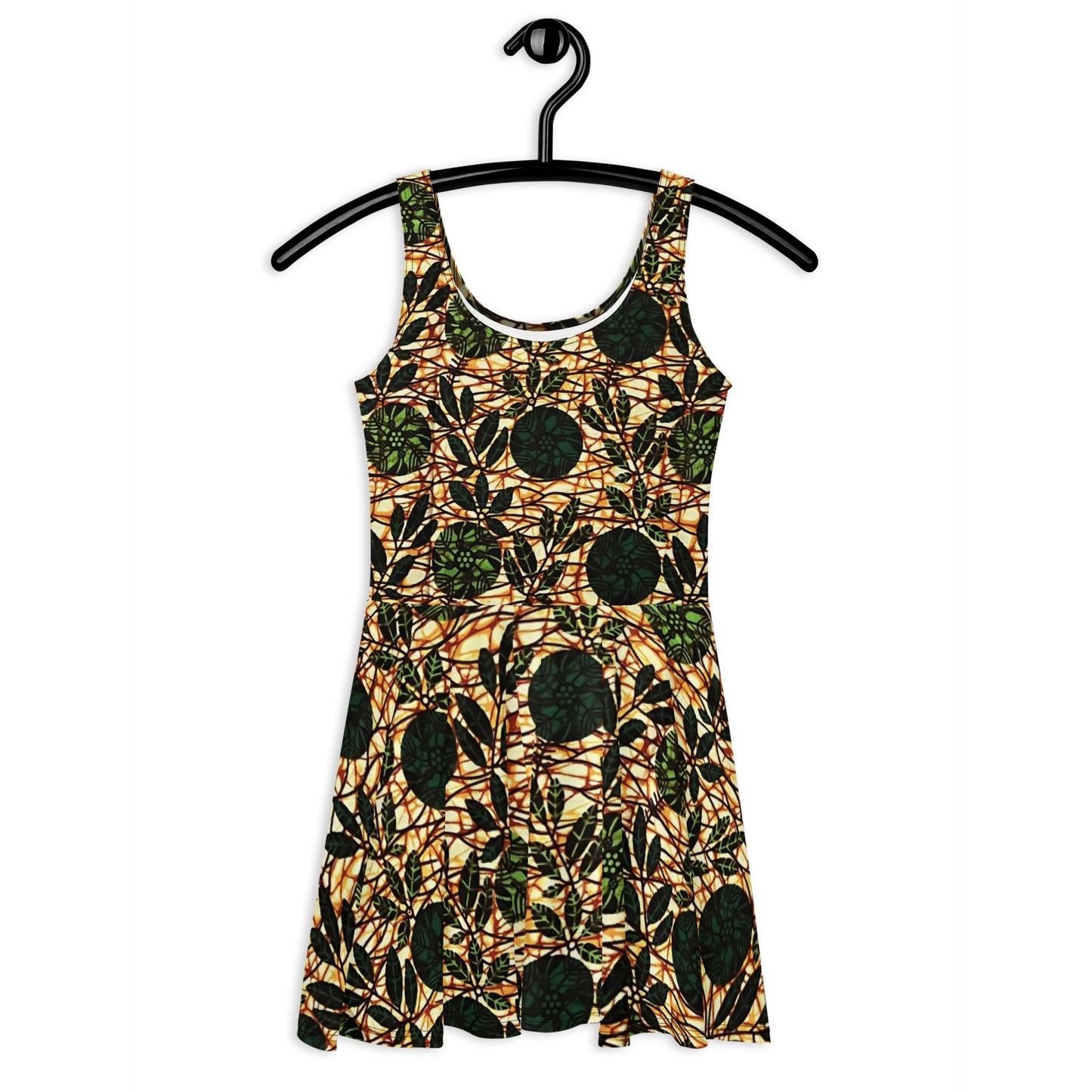 Green Leaf Wine Ankara Skater Dress