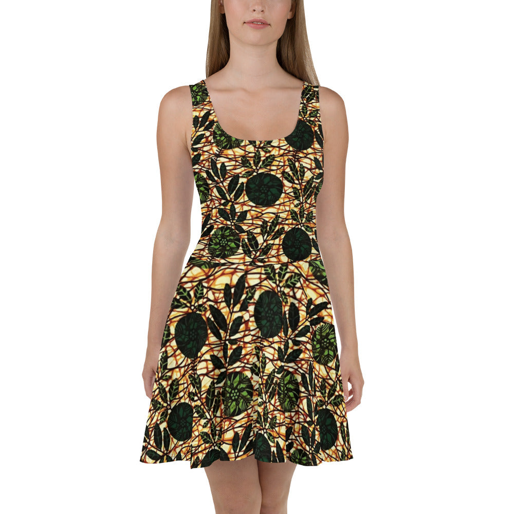 Green Leaf Wine Ankara Skater Dress