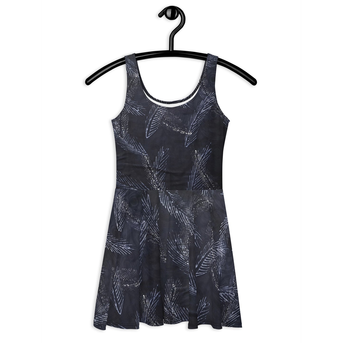 Dark Blue Leaf Adire Skater Dress