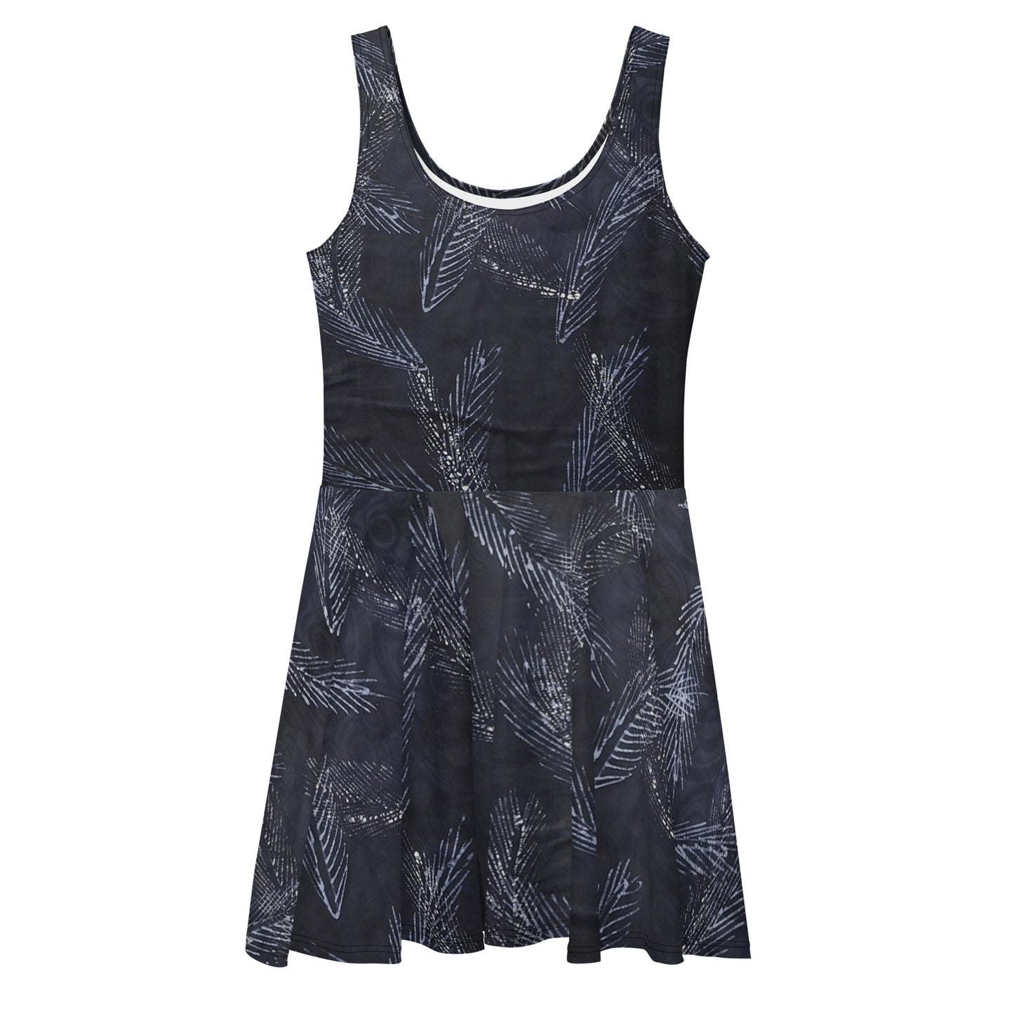 Dark Blue Leaf Adire Skater Dress