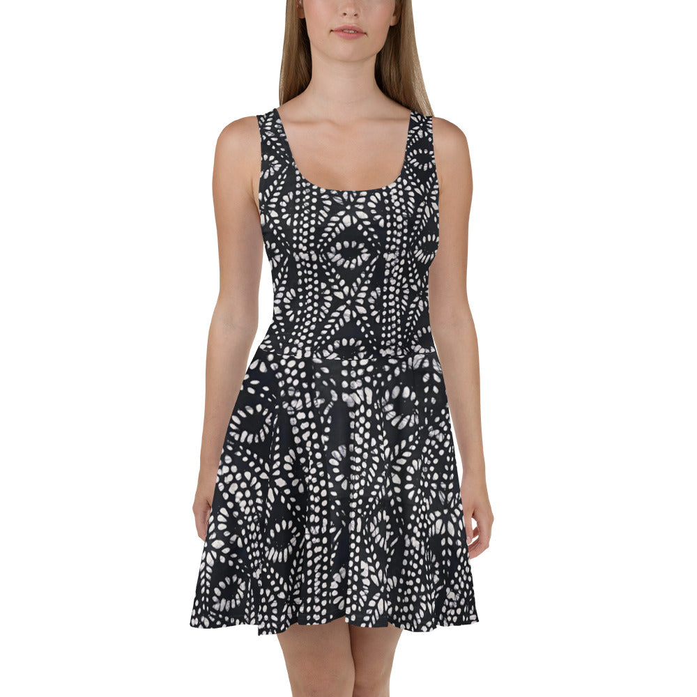 Black & White Aztec Adire Skater Dress