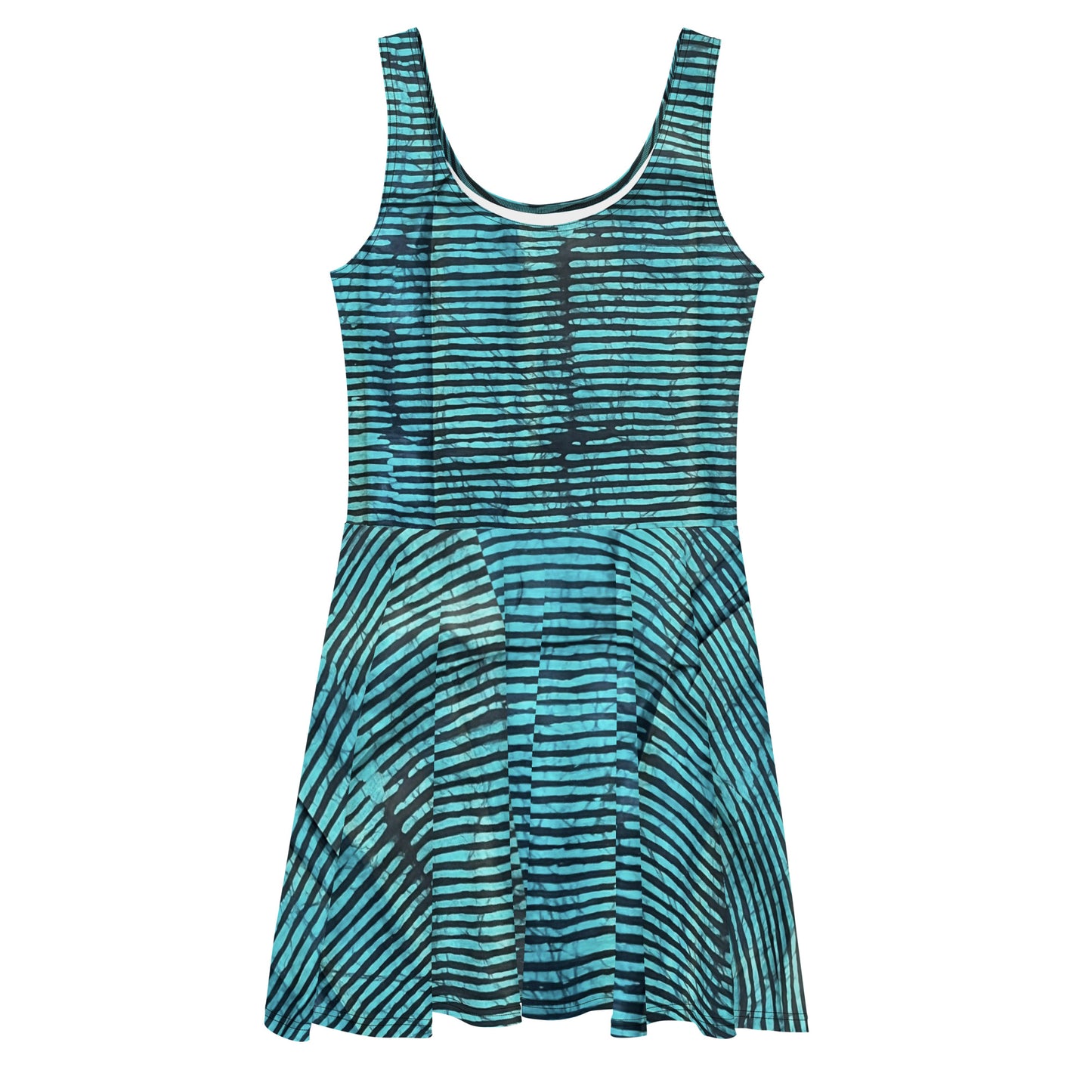 Aqua Black Stripes Adire Skater Dress