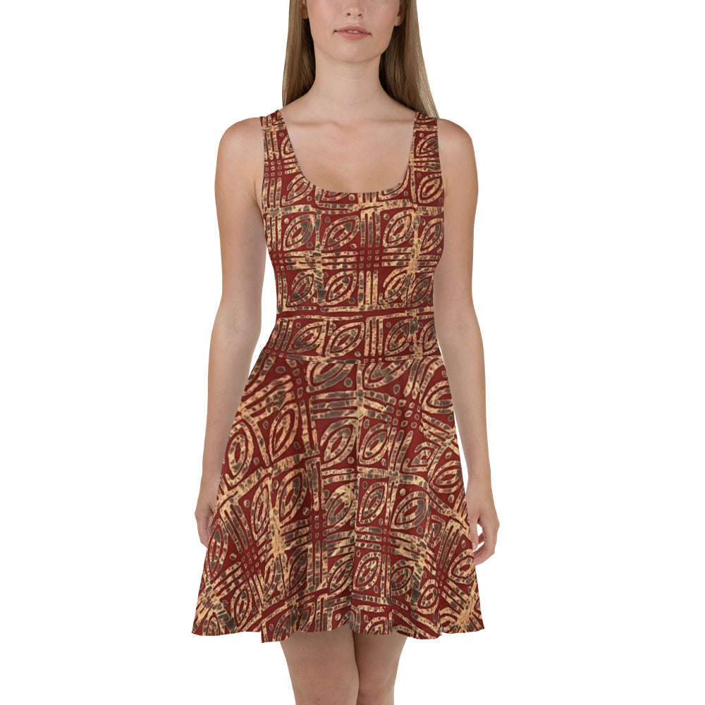 Copper & Gold Adire Skater Dress