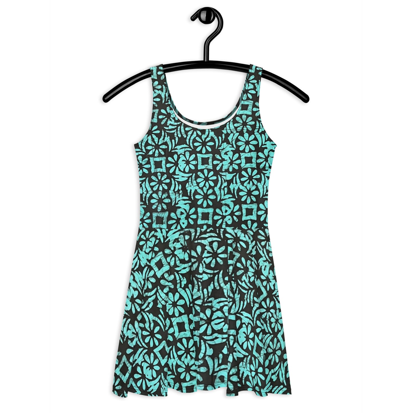 Aqua Abstract Adire Skater Dress