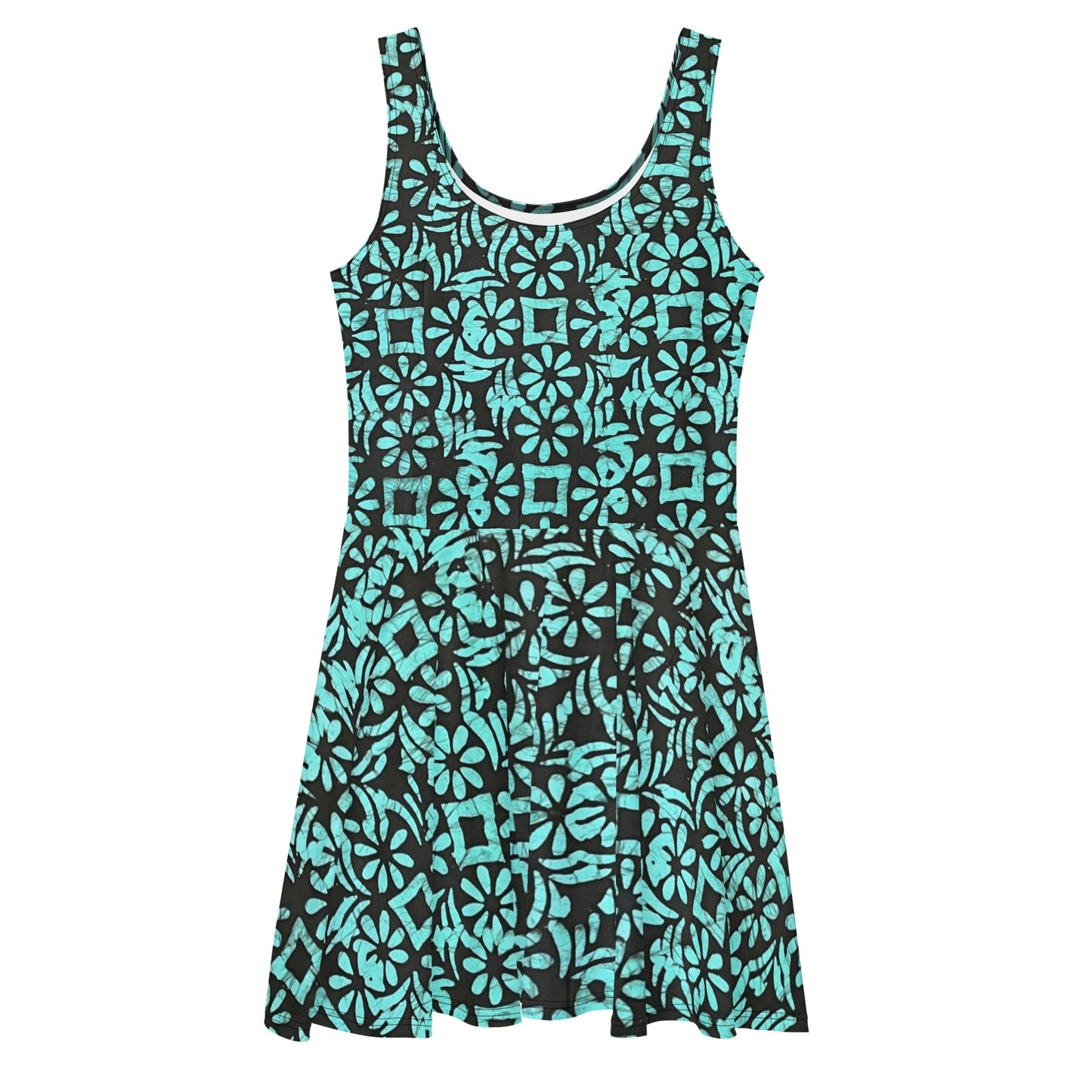 Aqua Abstract Adire Skater Dress