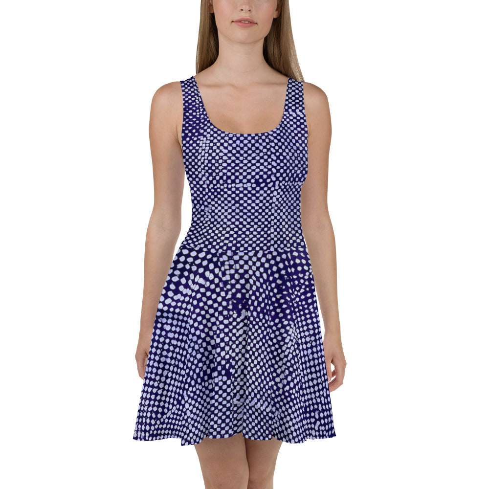 Purple & White Polka Dot Adire Skater Dress