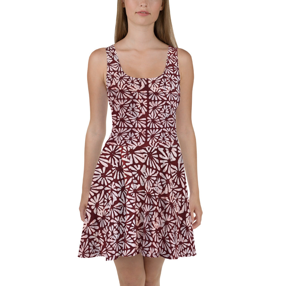 Red Abstract Adire Skater Dress