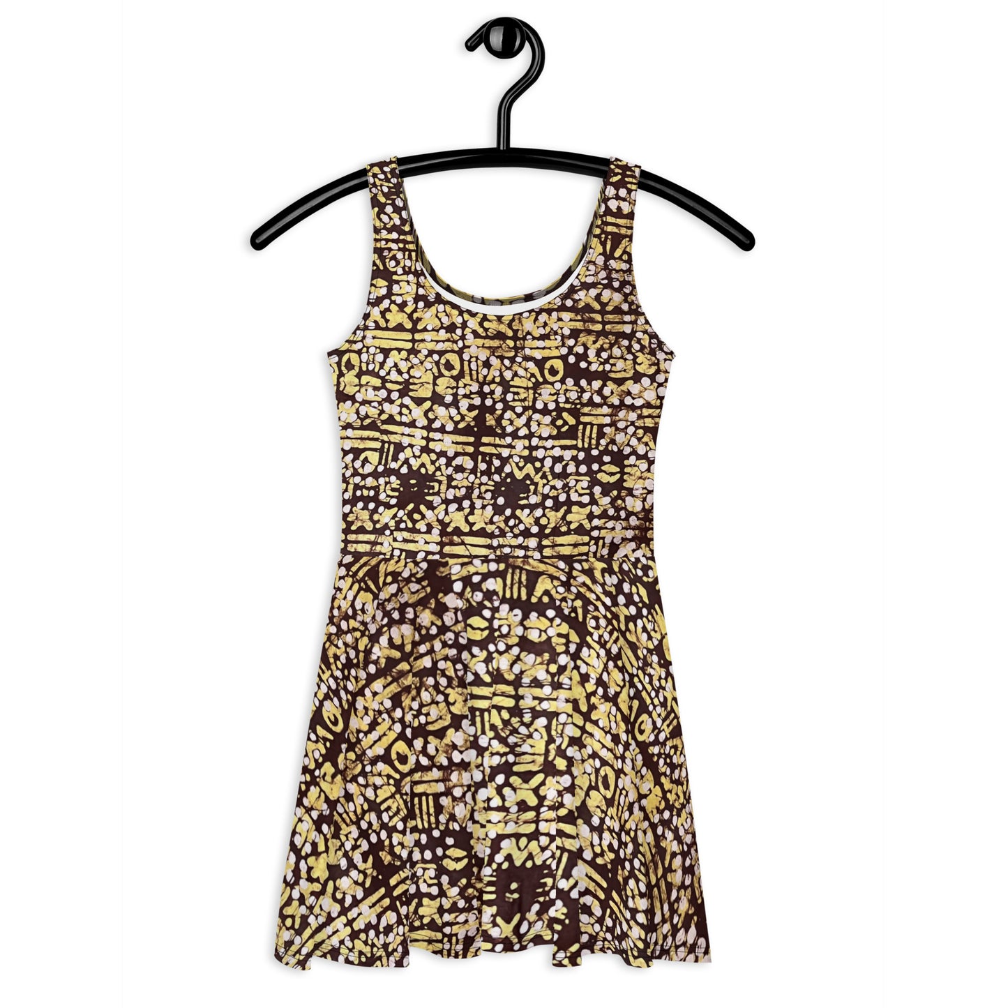 Yellow Brown Noughts & Crosses Adire Skater Dress