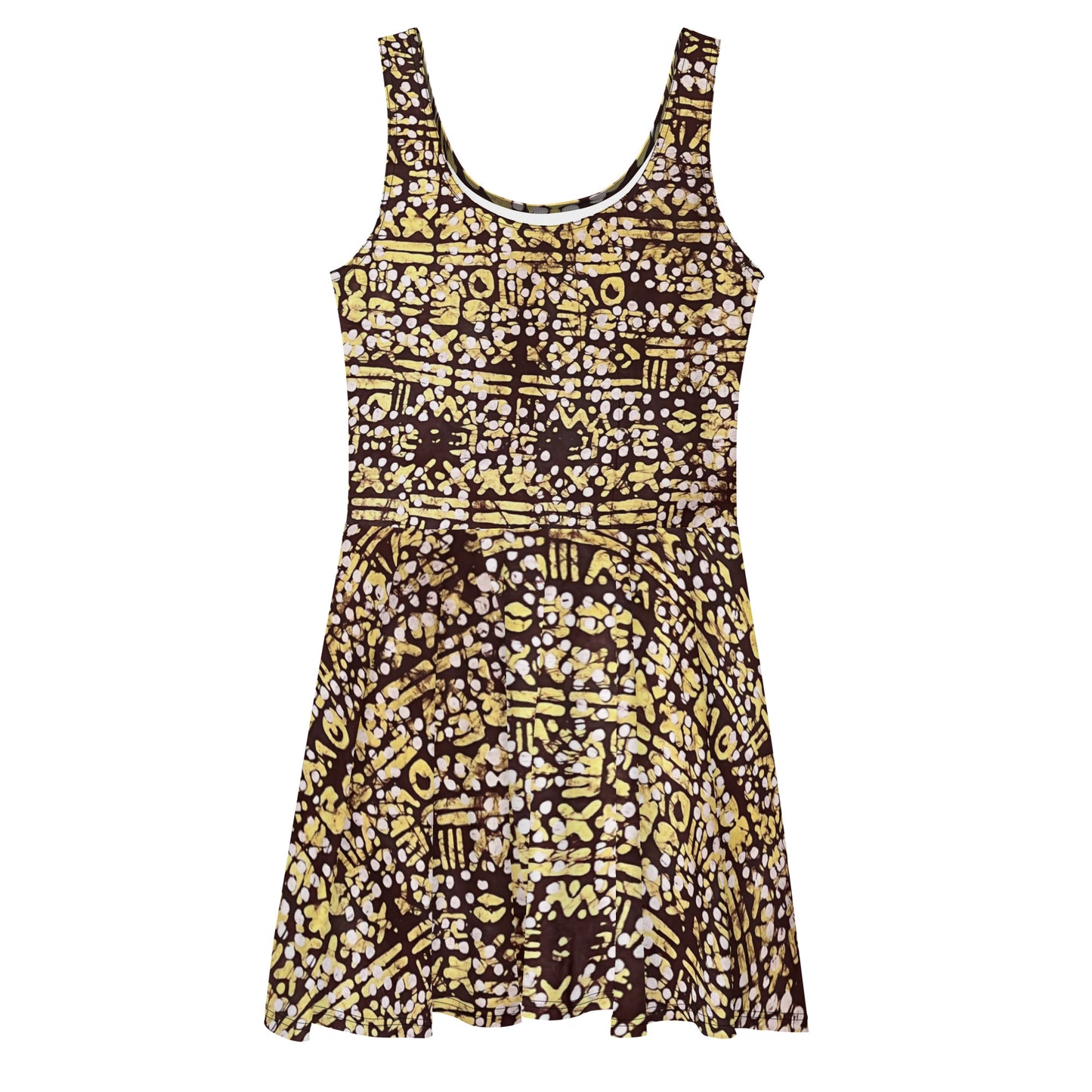 Yellow Brown Noughts & Crosses Adire Skater Dress