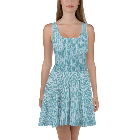 Aqua Chevron Adire Skater Dress