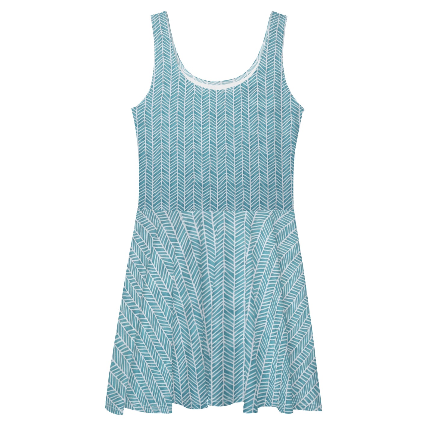 Aqua Chevron Adire Skater Dress