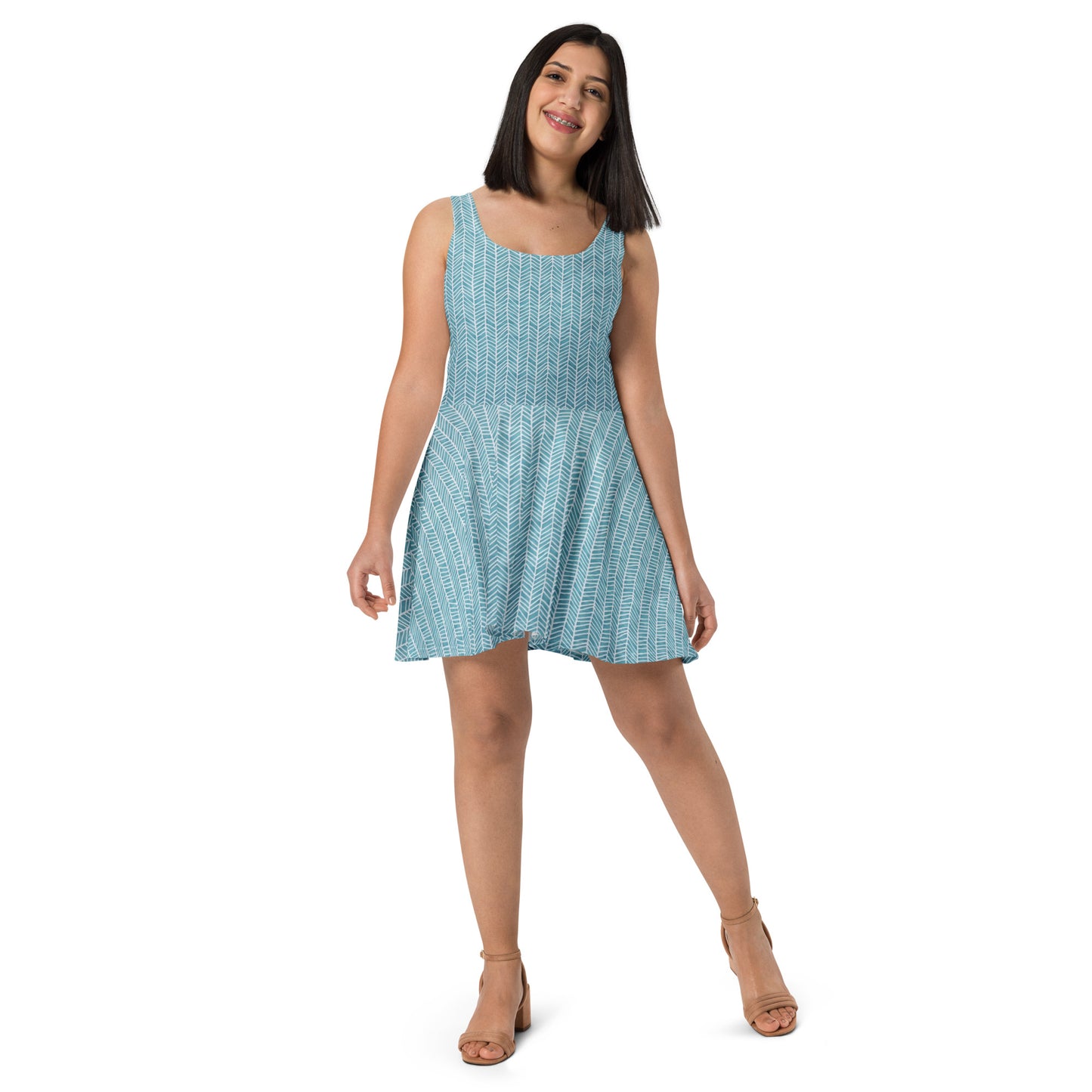 Aqua Chevron Adire Skater Dress