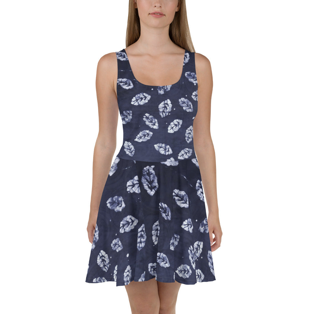 Indigo Leaf Adire Skater Dress