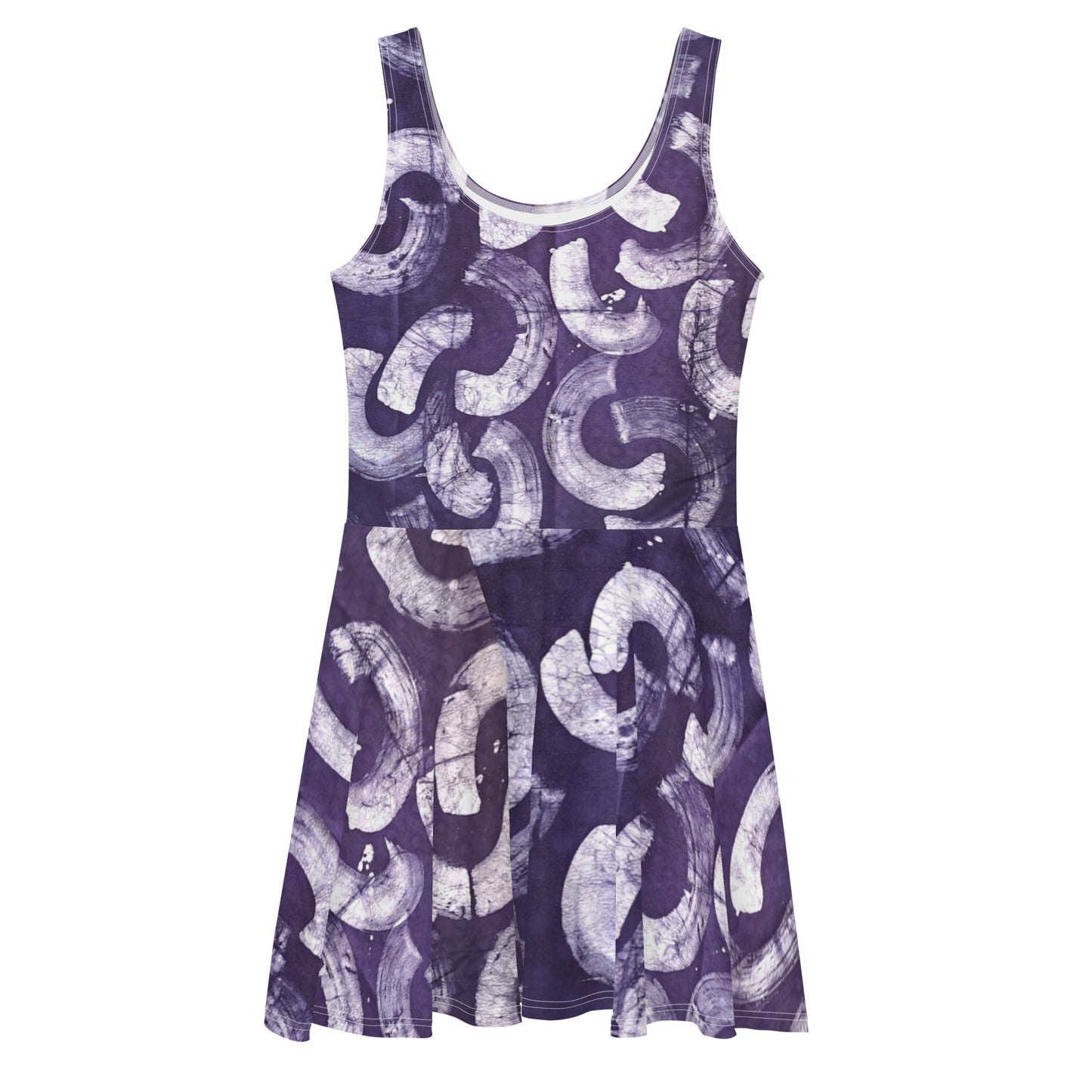 Purple & White Adire Skater Dress