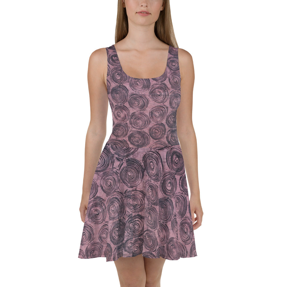 Pink & Black Swirl Adire Skater Dress