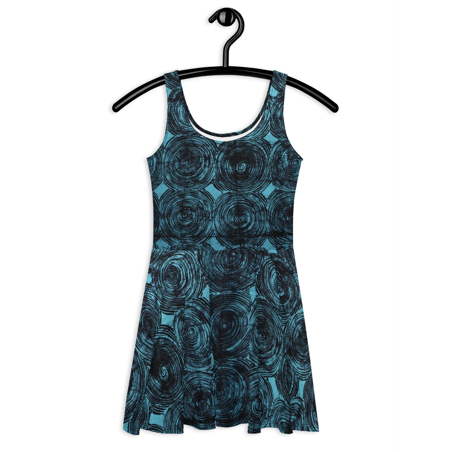 Turquoise & Black Swirls Adire Skater Dress