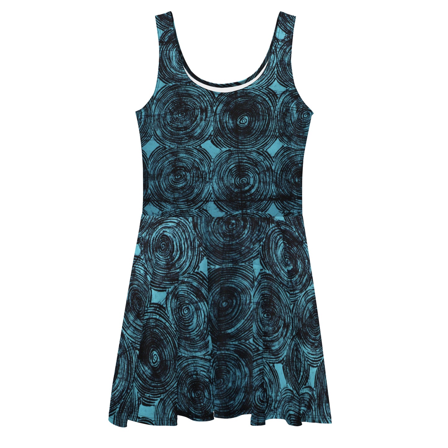 Turquoise & Black Swirls Adire Skater Dress