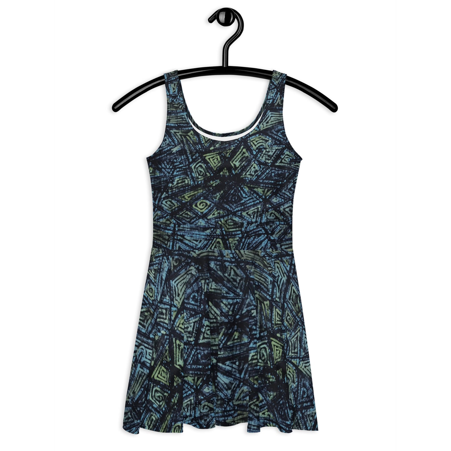 Indigo Green & Turquoise Adire Skater Dress