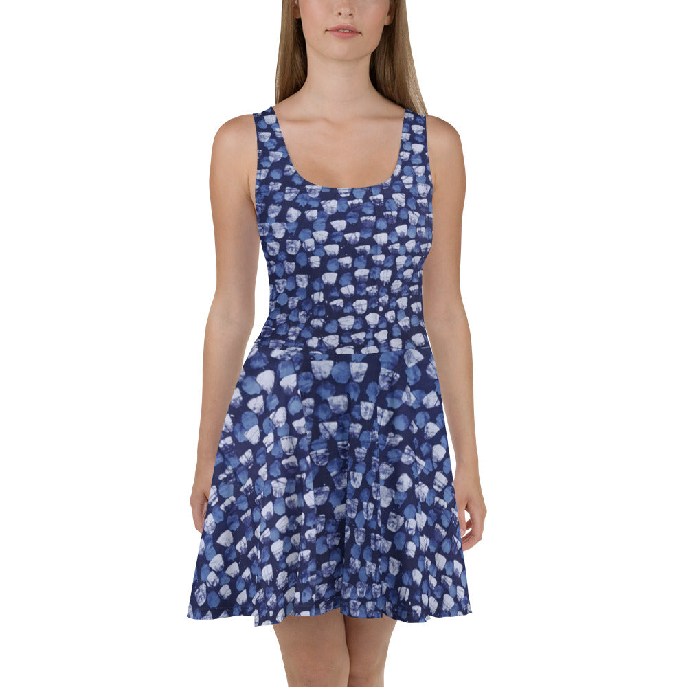 Blue Dotted Adire Skater Dress