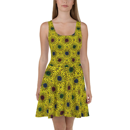 Multicolour Yellow Ankara Skater Dress