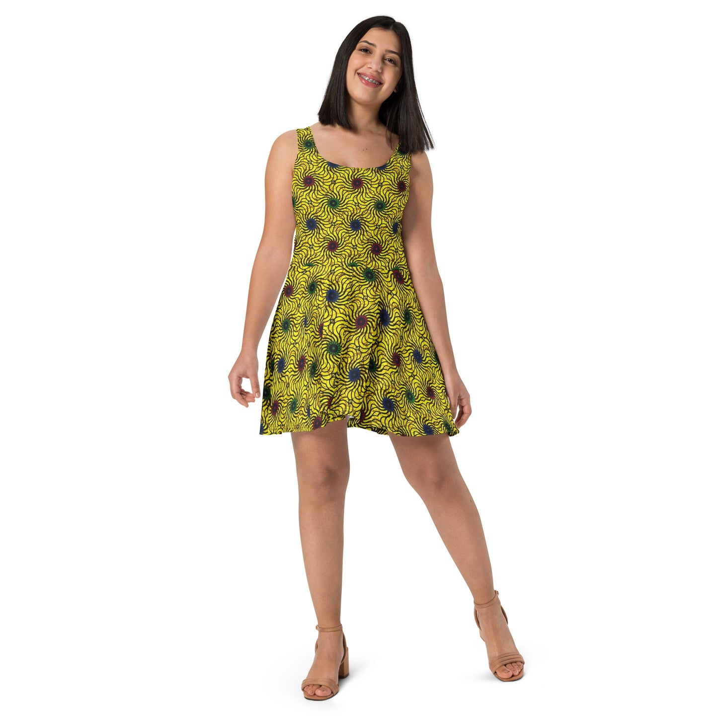 Multicolour Yellow Ankara Skater Dress