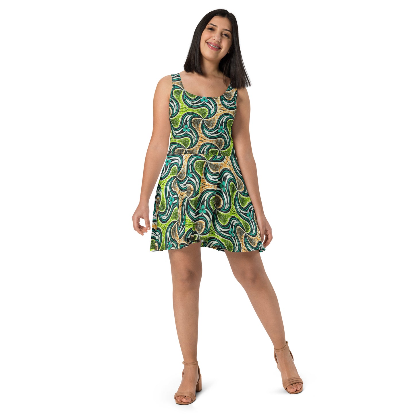 Multicoloured Fan Ankara Skater Dress