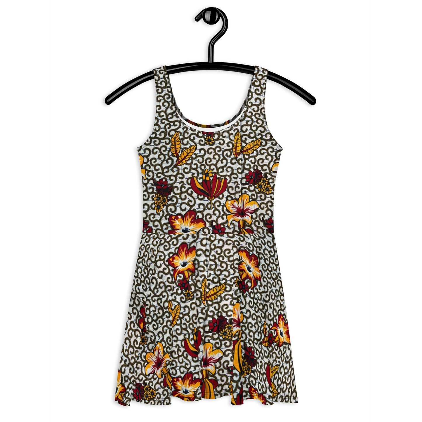 Red White & Yellow Flower Ankara Skater Dress