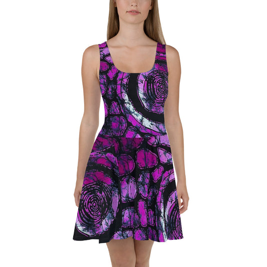 Purple Adire Skater Dress