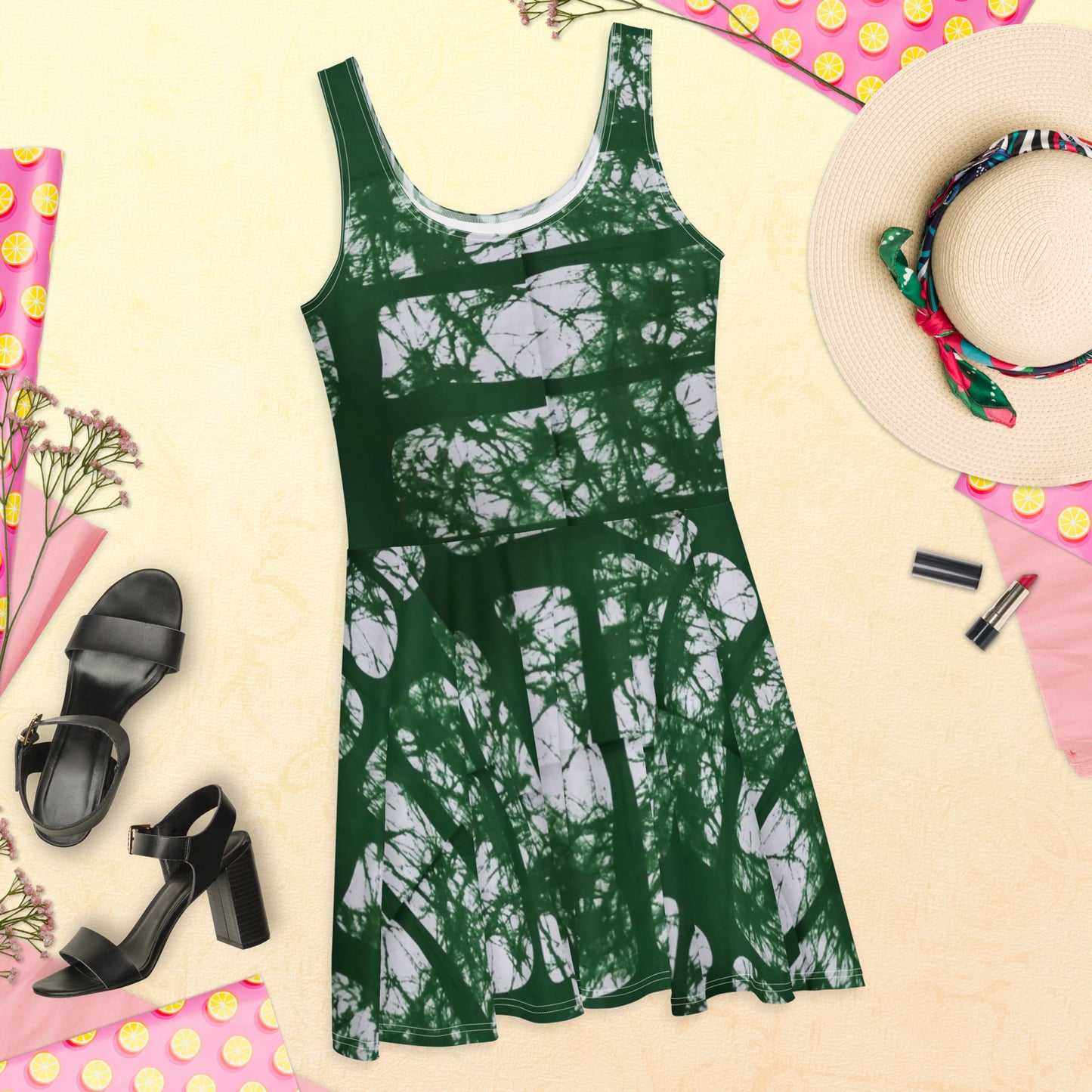 Green Adire Skater Dress