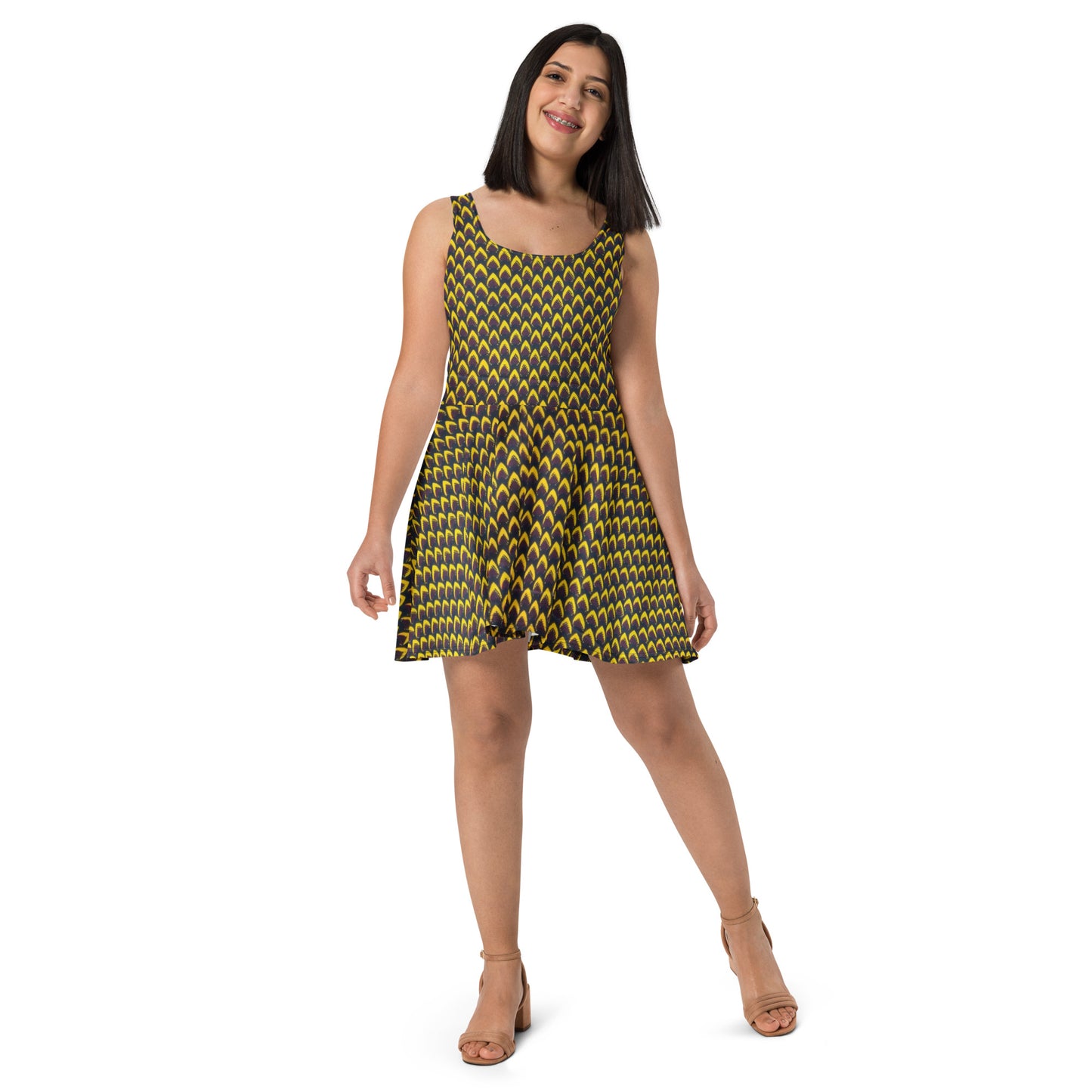 Yellow Flame Ankara Skater Dress