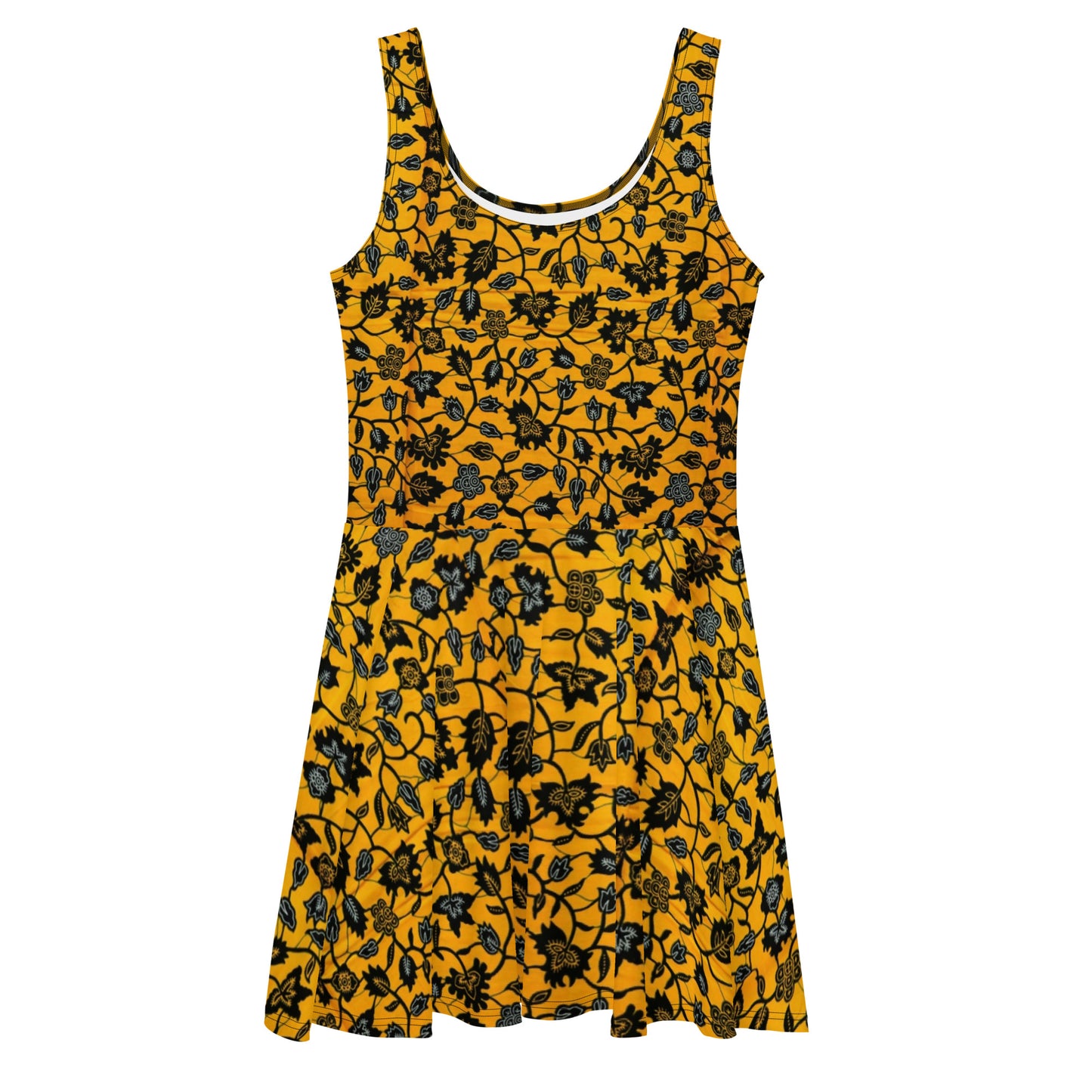 Yellow Leaves Ankara Skater Dress