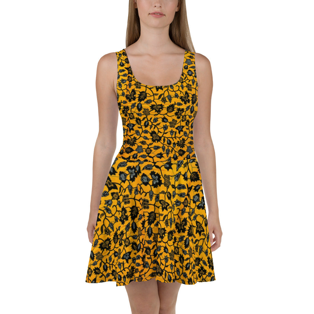 Yellow Leaves Ankara Skater Dress